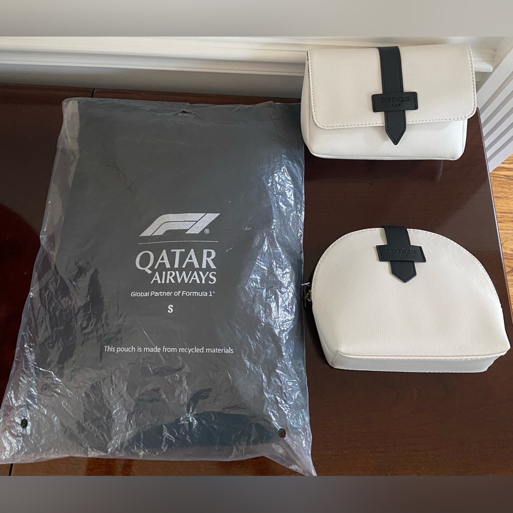 New and Sealed Qatar Qsuite Formula One Pajamas S AND Two Diptyque Amenity Kits